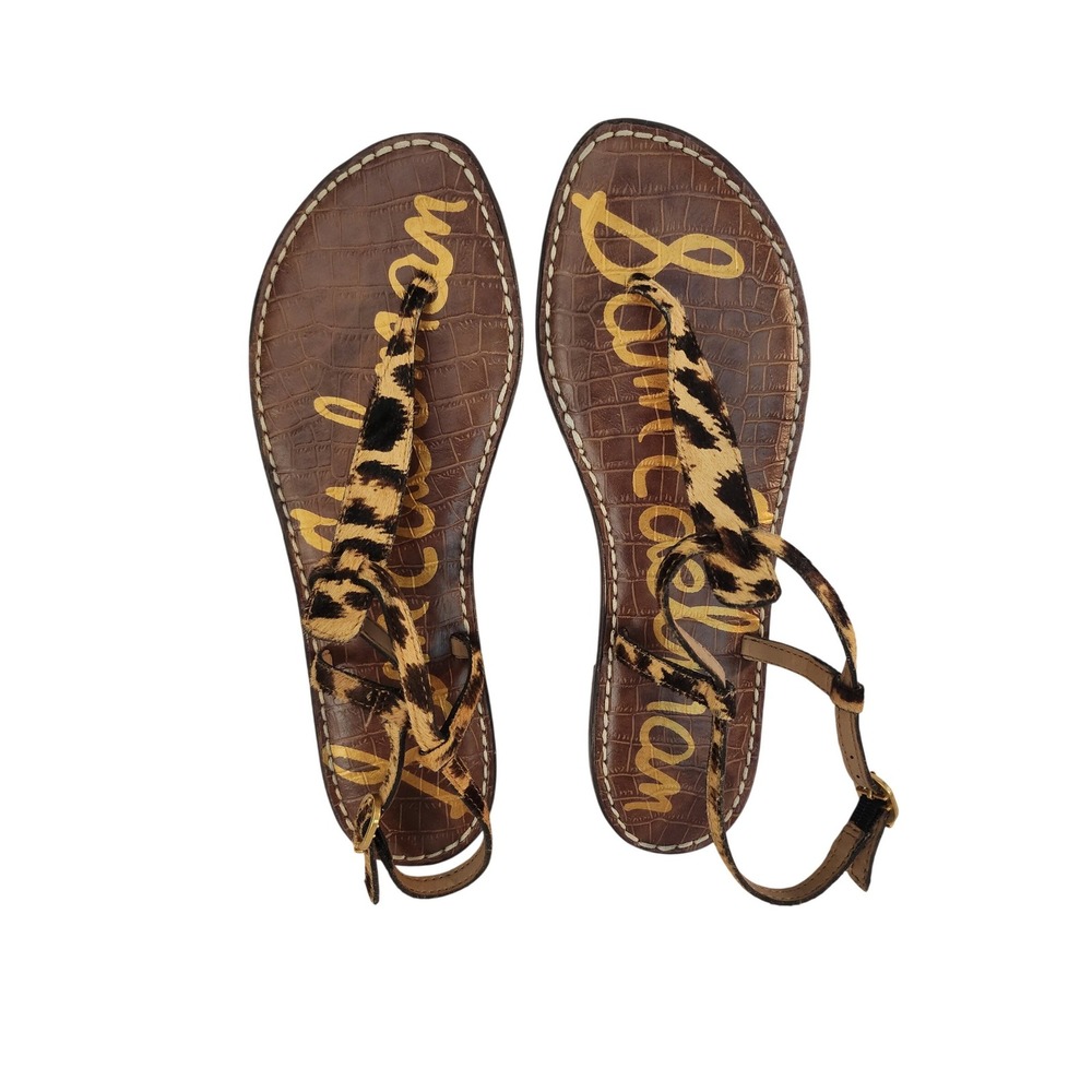 Sam Edelman Gigi Leopard Print Calf Hair Thong Sandals Brown Tan Womens 8.5